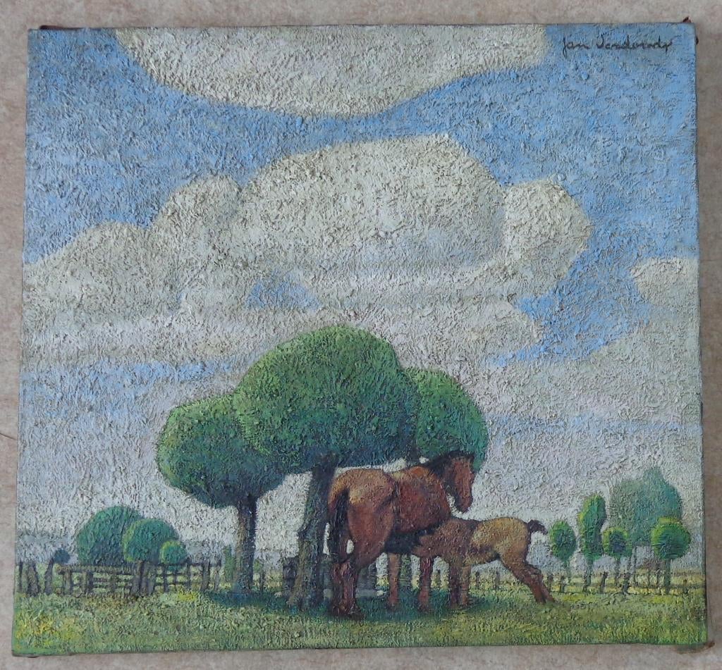 JAN VERDOODT / MERIE EN VEULEN / OLIEVERF DOEK / 60x65cm SIG, Antiek en Kunst, Ophalen of Verzenden