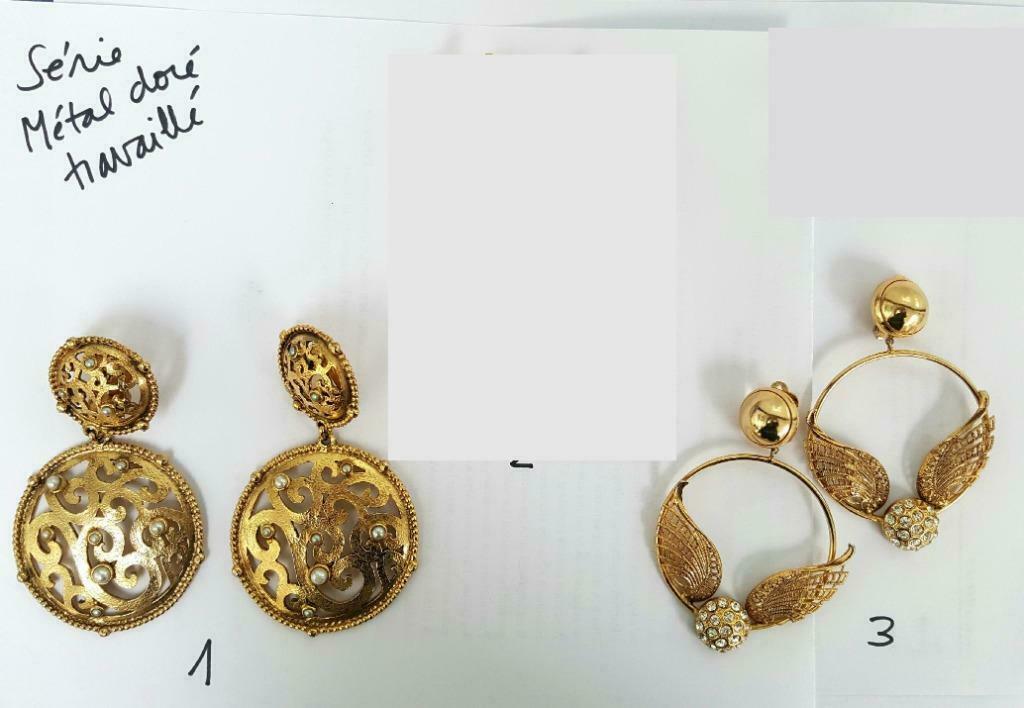 boucle d'oreille clip métal doré travaillé et incrustation, Enlèvement, Utilisé