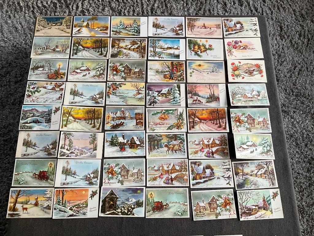 Gelukkig nieuwjaar oude wenskaarten, jaren 50-60, gelopen, Diversen, Wenskaarten, Ophalen