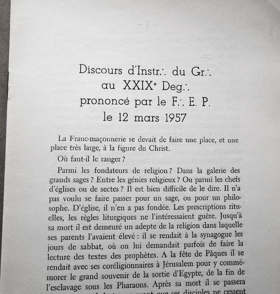 Franc.Maç-Discours d'Instr:.du Gr: .au XXIxe Deg:.-12/3/1957, Enlèvement ou Envoi, Comme neuf, Onbekend