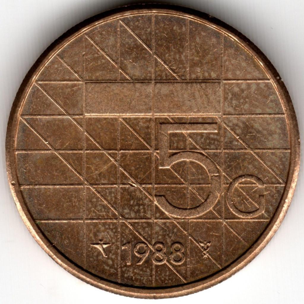 Nederland : 5 Gulden 1988  KM#210  Ref 16396, Postzegels en Munten, Munten | Nederland, Ophalen of Verzenden, Koningin Beatrix