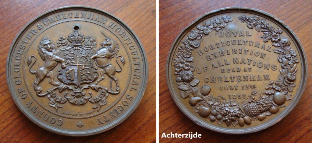 Medaille expo Horticulture Exhibition Gloucester 1853, Envoi, Bronze