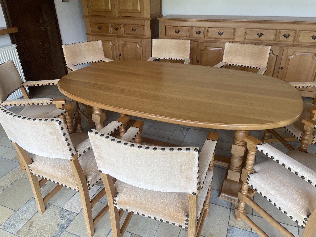 Robuuste massieve eetplaats volle eik handgemaakt, Enlèvement, Comme neuf, 8 chaises ou plus