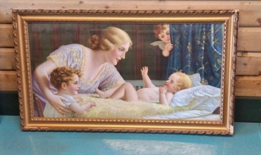 Grote brocante lijst met wel een hele mooie afbeelding😍, Antiek en Kunst, Ophalen