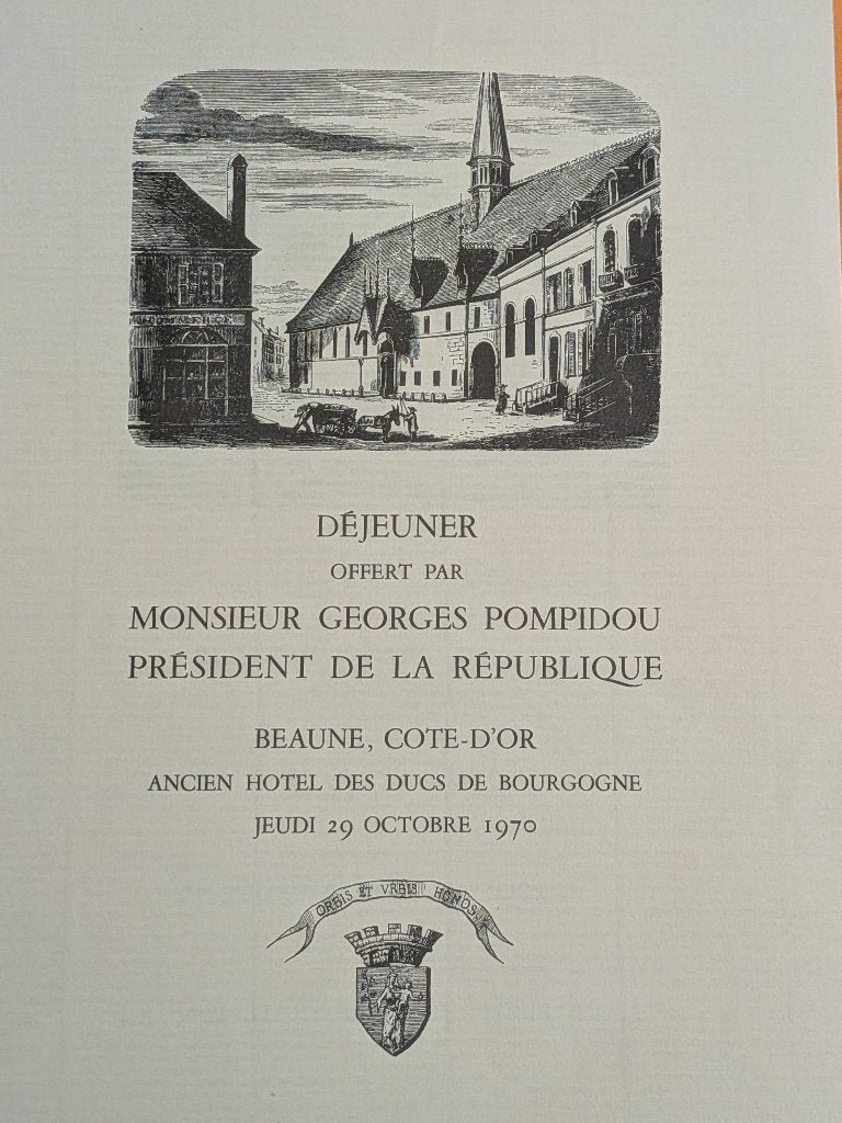 Menu du Président Georges Pompidou, autoroute du Sud, 1970, Enlèvement ou Envoi