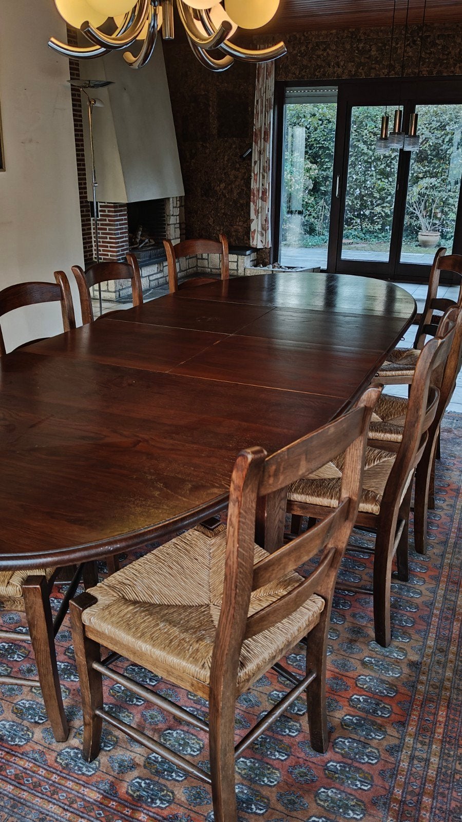 Tafel voor eetkamer en 8 stoelen, Ophalen, Gebruikt, Landelijk, 6 tot 8 stoelen