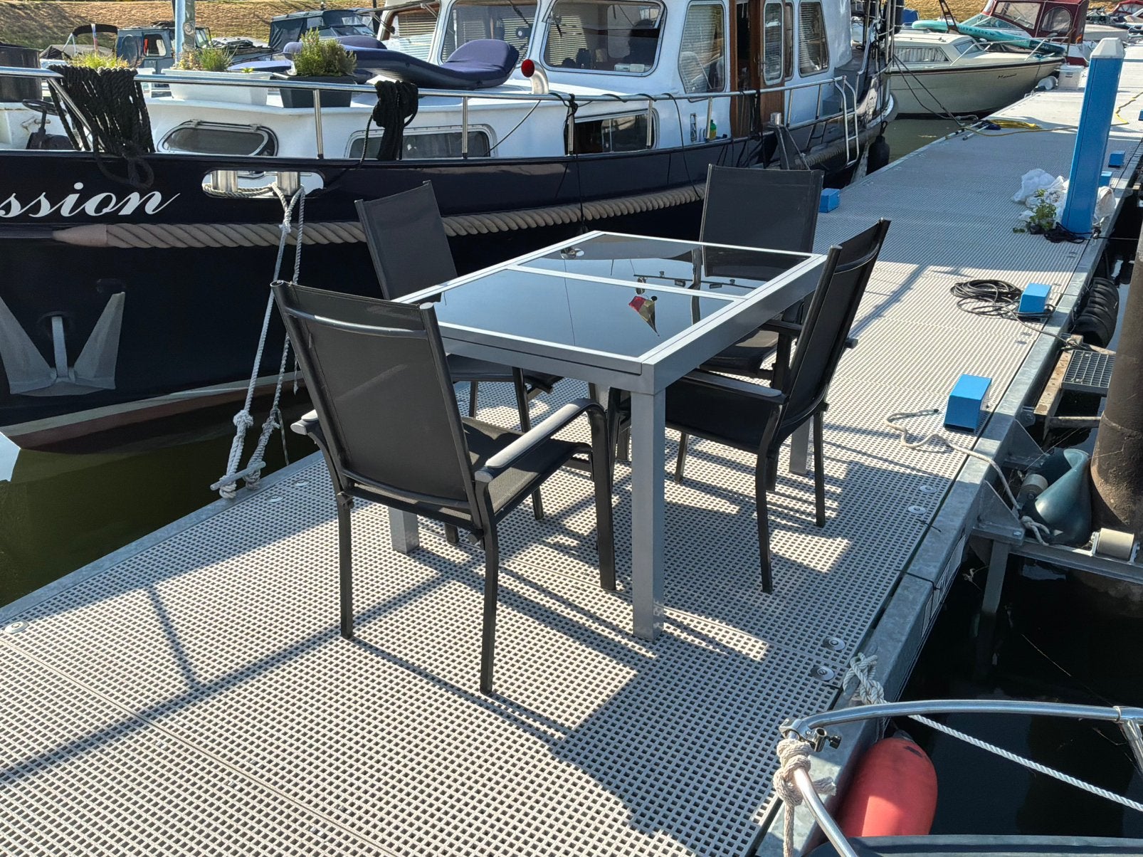 Uitschuifbare tuintafel met stoelen, Enlèvement, Utilisé, Rectangulaire, Aluminium