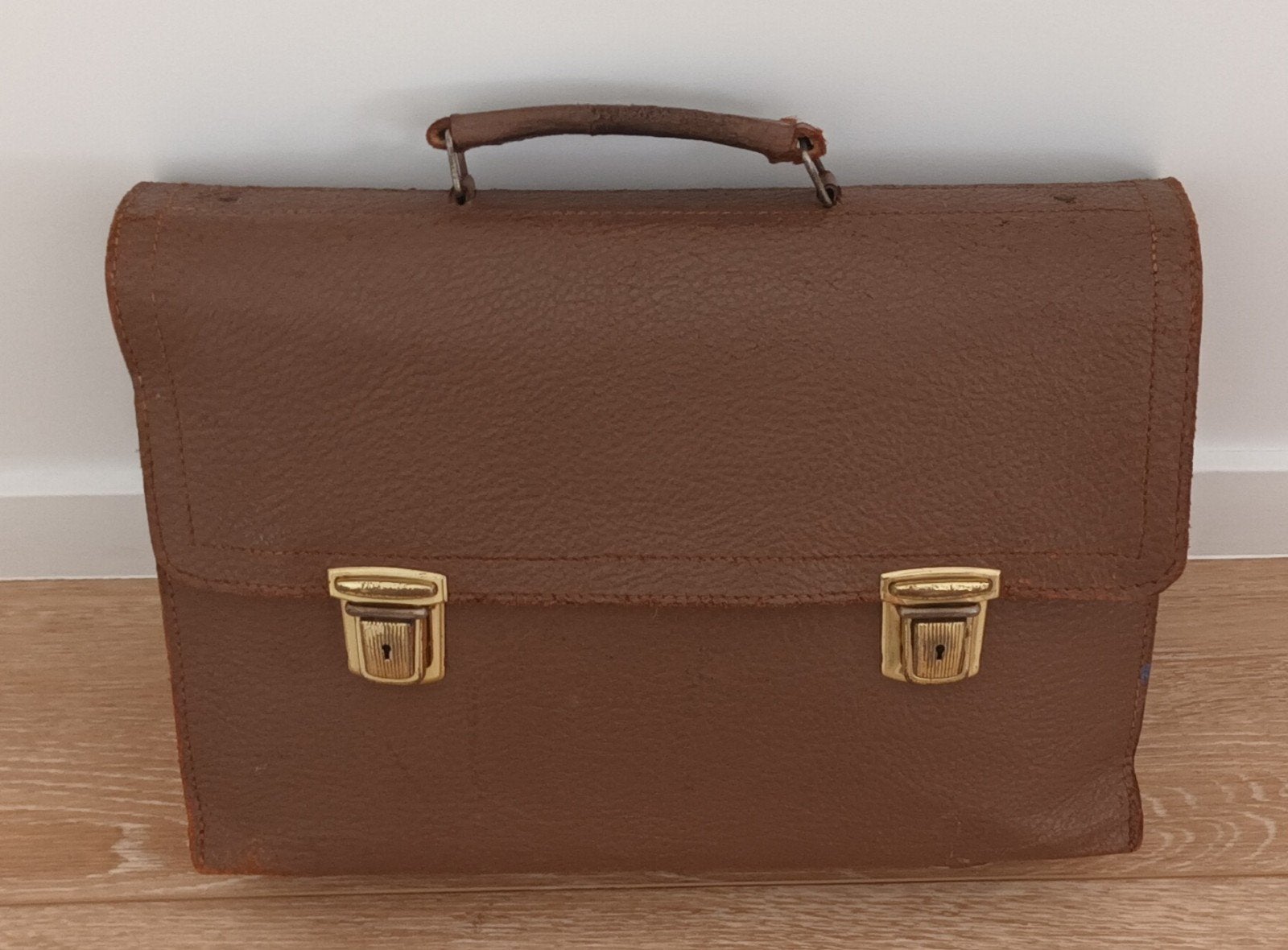 Cartable d'écolier vintage marron en simili cuir – Années 70, Moins de 30 cm, Brun, Enlèvement, Utilisé