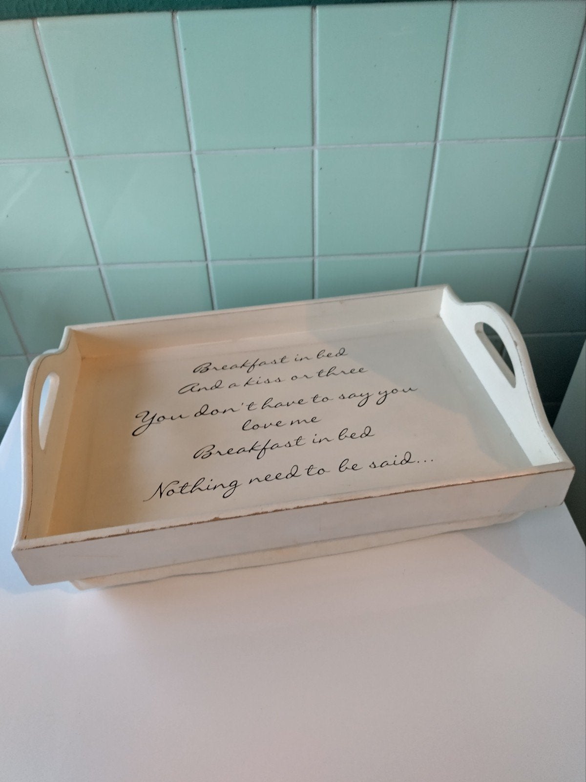 Ontbijt op bed Dienblad AFHALING LEES BESCHRIJVING, Ophalen, Gebruikt, Met afbeelding/tekst, Dienblad