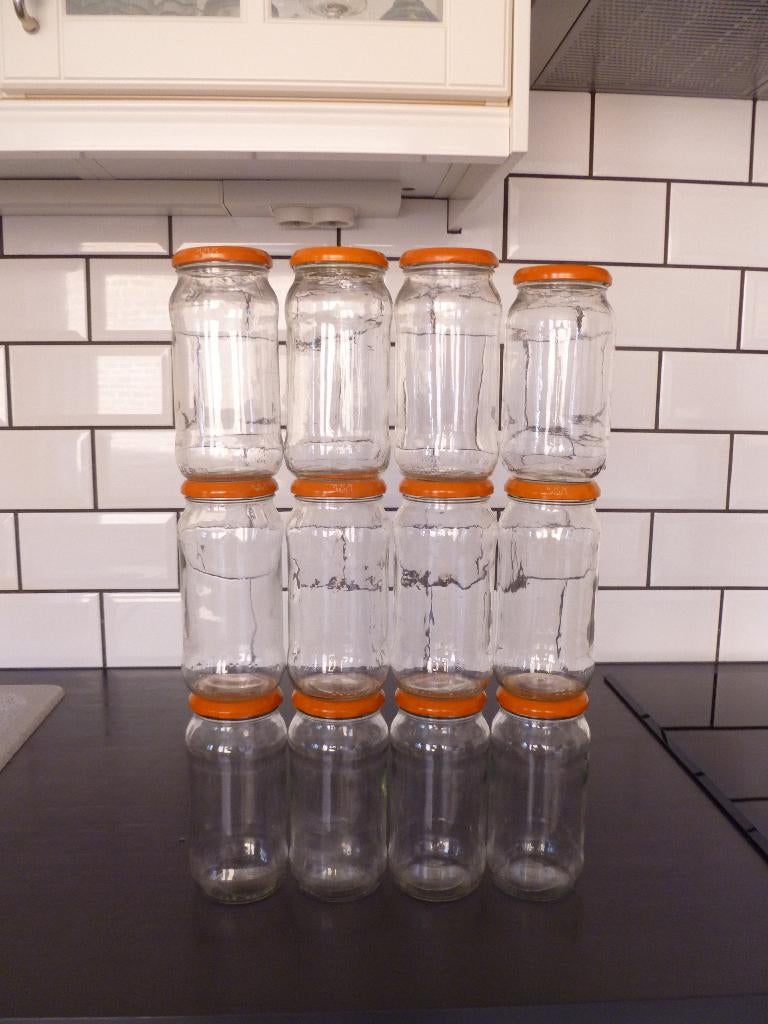 12 Bocaux IDENTIQUES de 450 gr, Uni, Comme neuf, Verre, Enlèvement