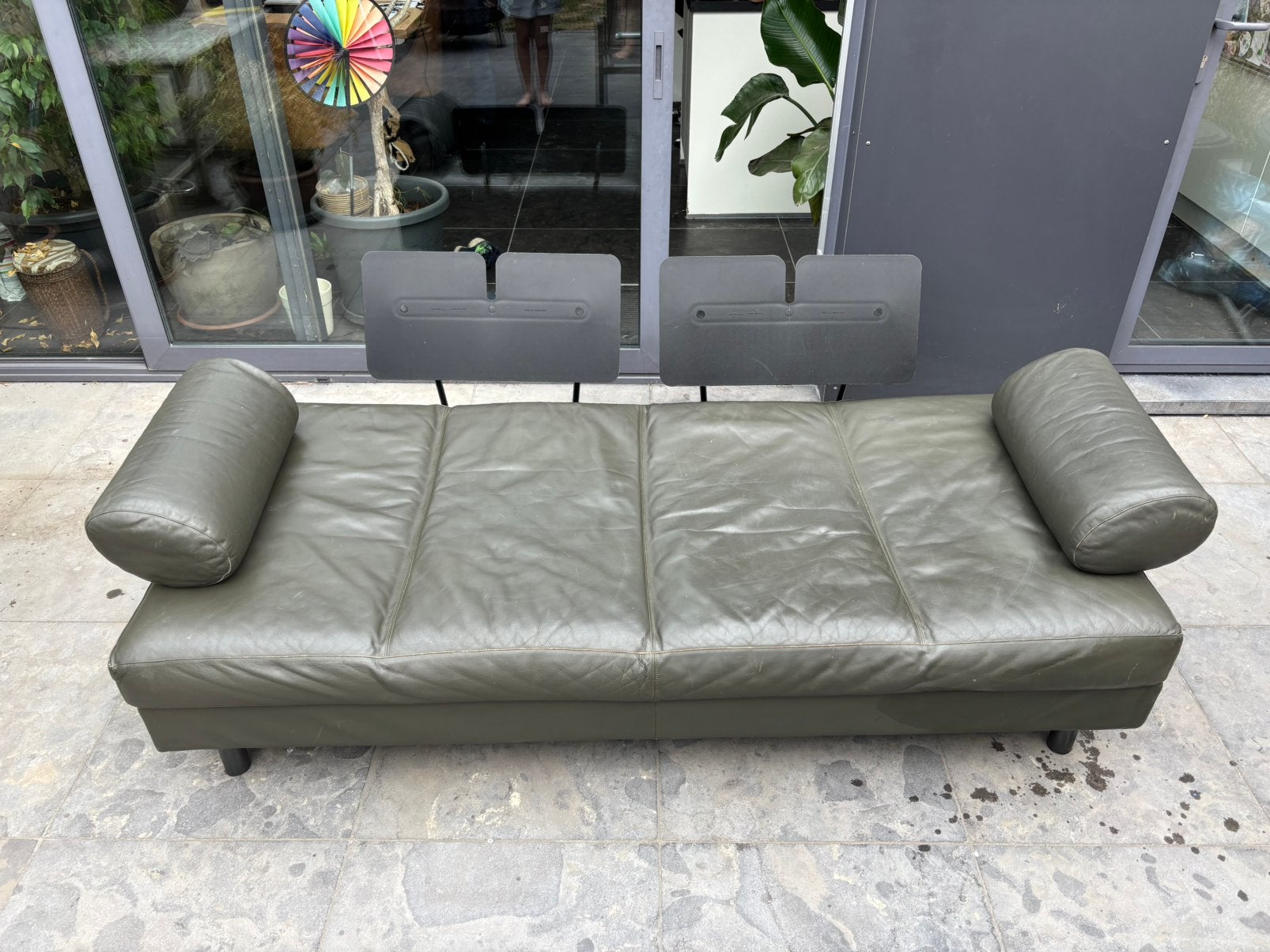 Zanotta - retro design zetel - donkergroen leder, 75 à 100 cm, Enlèvement, Utilisé, 150 à 200 cm