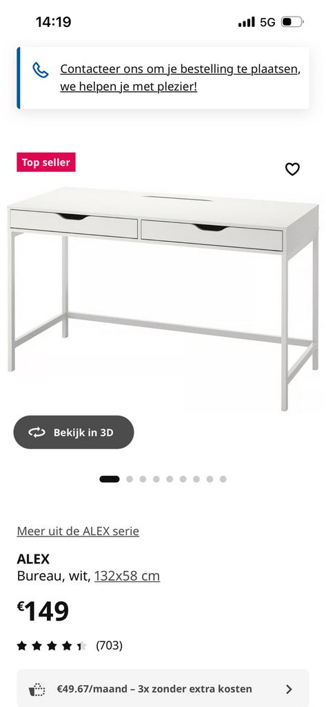 Alex bureau wit Ikea, Huis en Inrichting, Bureaus, Ophalen, Zo goed als nieuw, IKEA, Wit