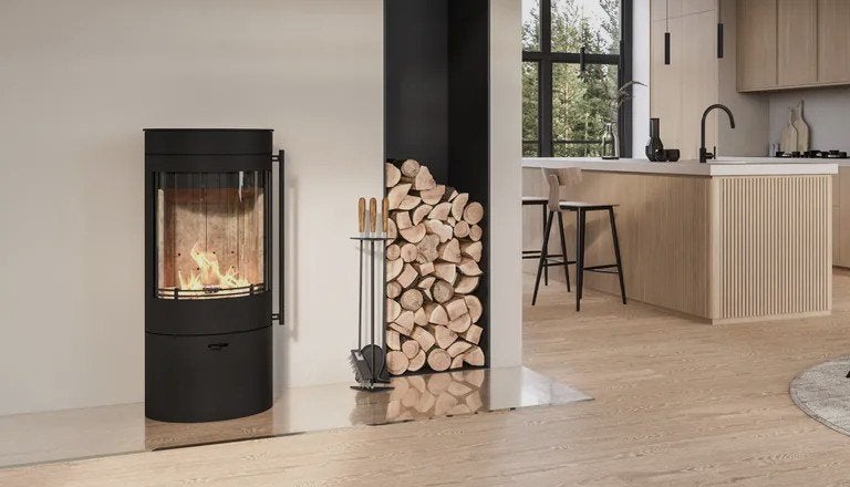Houtkachel van Lotus model Orbis 1 met Robax NightFlame glas, Ophalen of Verzenden, Zo goed als nieuw, Kachel