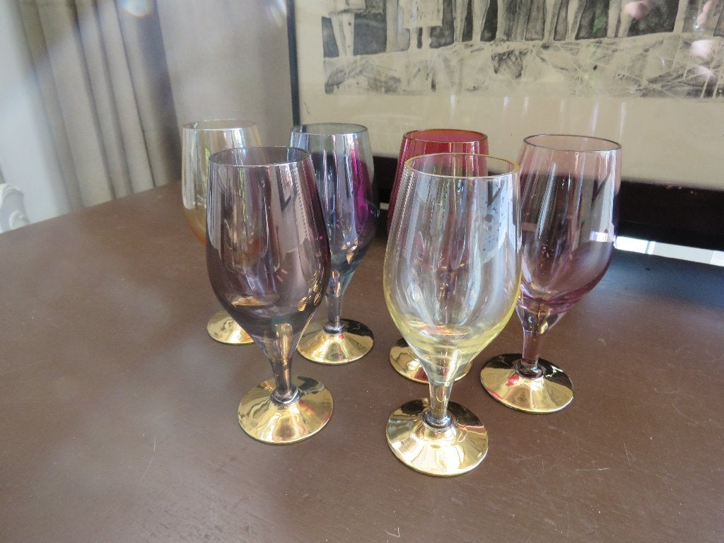 Ensemble vintage de 6 verres à vin Verrerie de Laeken 1950, Enlèvement ou Envoi