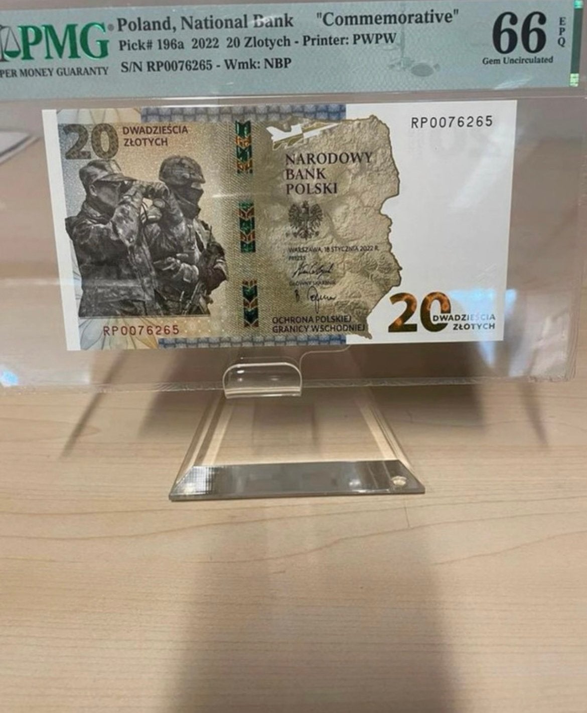 Billet commemoratif 20 zlotych 2022 PMG 66EPQ, Enlèvement ou Envoi, Pologne