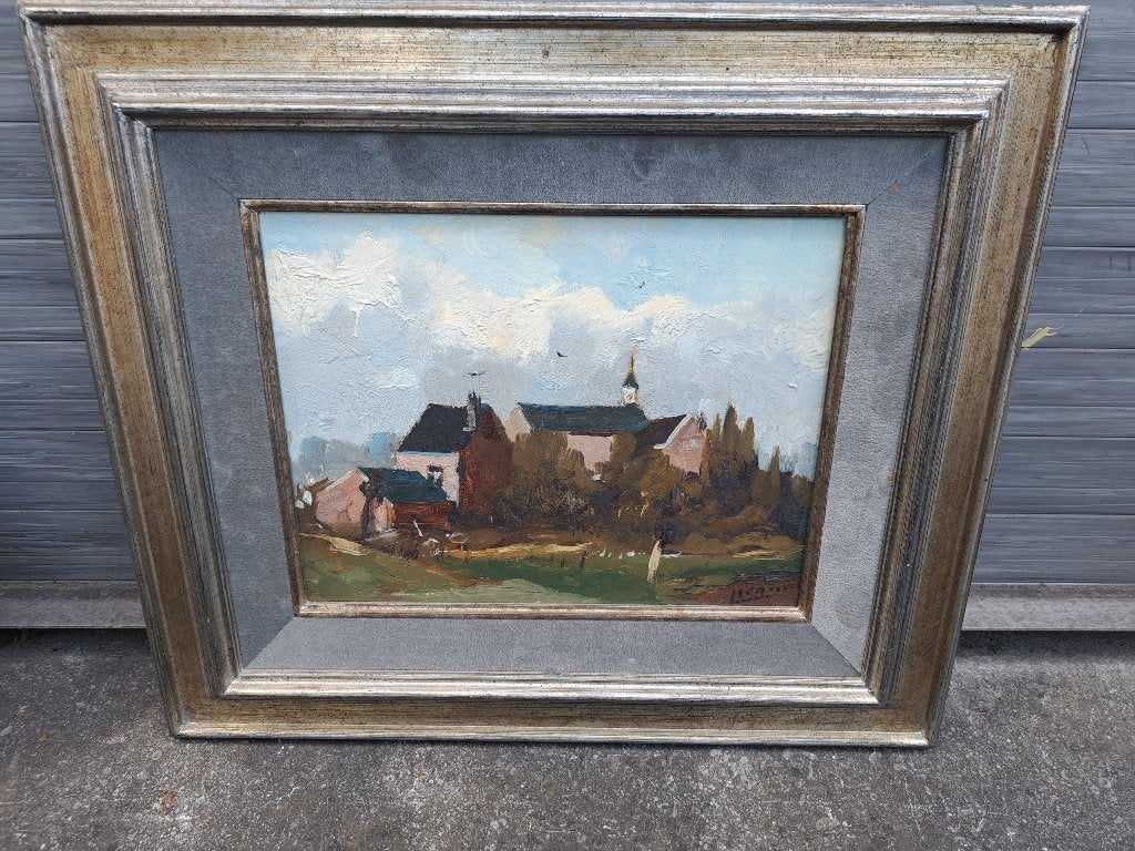 Huile sur panneau village signe Louis henno, Antiek en Kunst, Ophalen of Verzenden