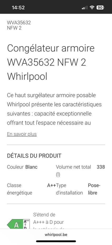 Congelateur colone, Congélateur, Classe énergétique A ou plus économe, 160 cm ou plus, Comme neuf