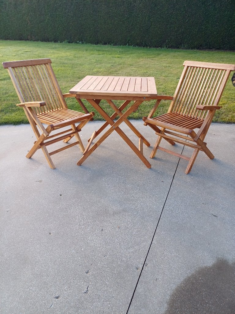 terras of balkon tafel en 2 stoelen, Ophalen, Gebruikt, Vierkant, Hout
