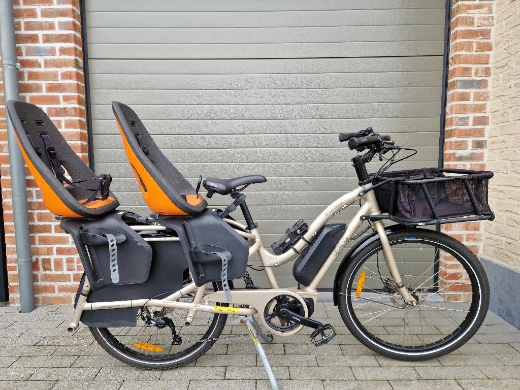 Elektrische cargofiets longtail Yuba Boda Boda, zandkleur, Fietsen en Brommers, Gebruikt, Minder dan 47 cm, 50 km per accu of meer