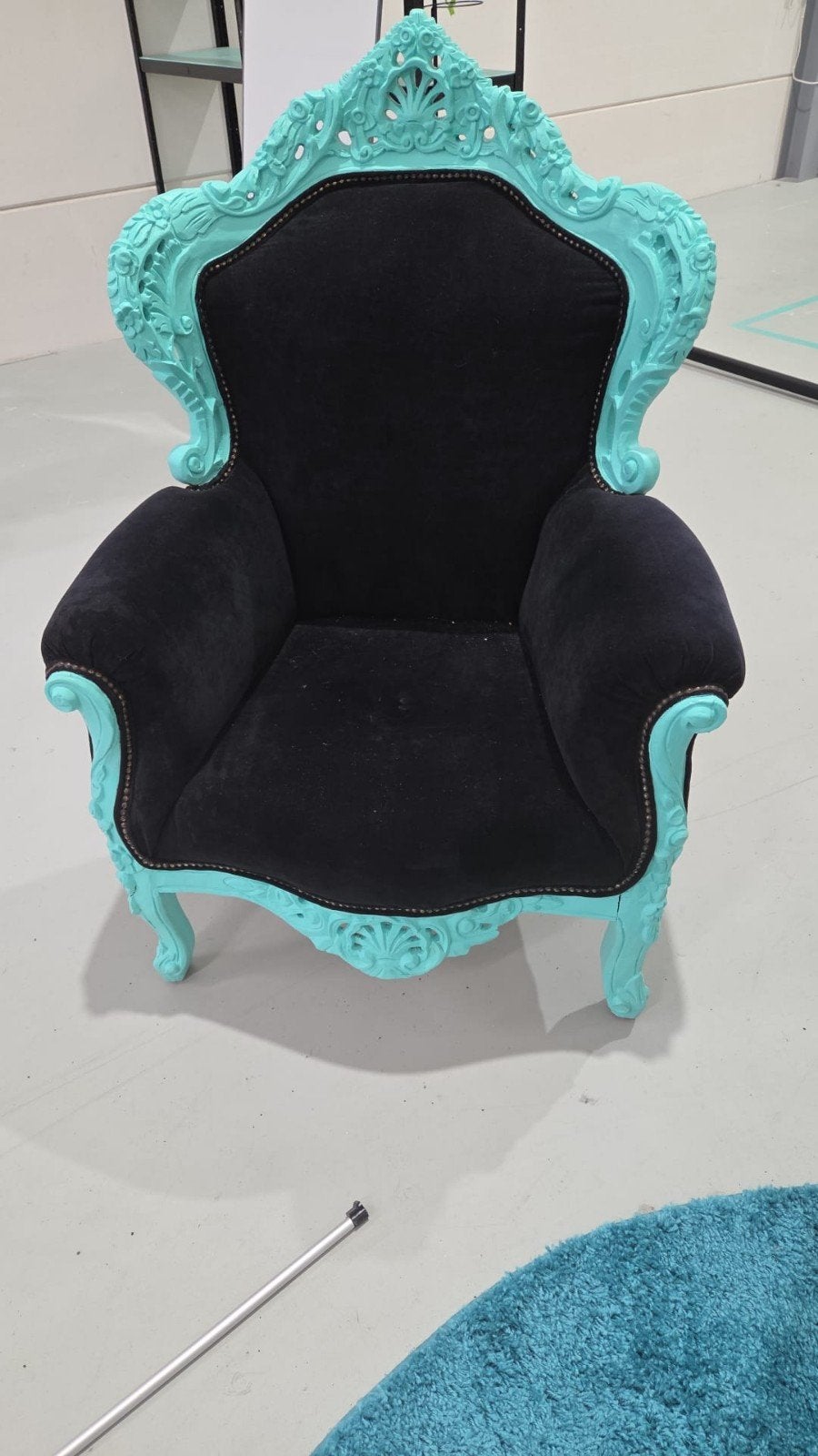 Barok stoel in turquoise en zwart velvet! ZGAN!, Ophalen, Hout, Barok, Zwart