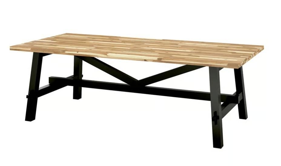 TABLE IKEA SKOGSTA ACACIA / NOIR 235 X 100, Huis en Inrichting, Ophalen, 200 cm of meer, 50 tot 100 cm, Zo goed als nieuw