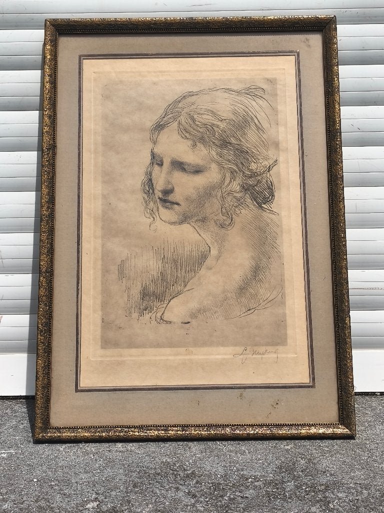 Gravure femme signe louis buisseret, Antiquités & Art, Enlèvement ou Envoi, Gravure