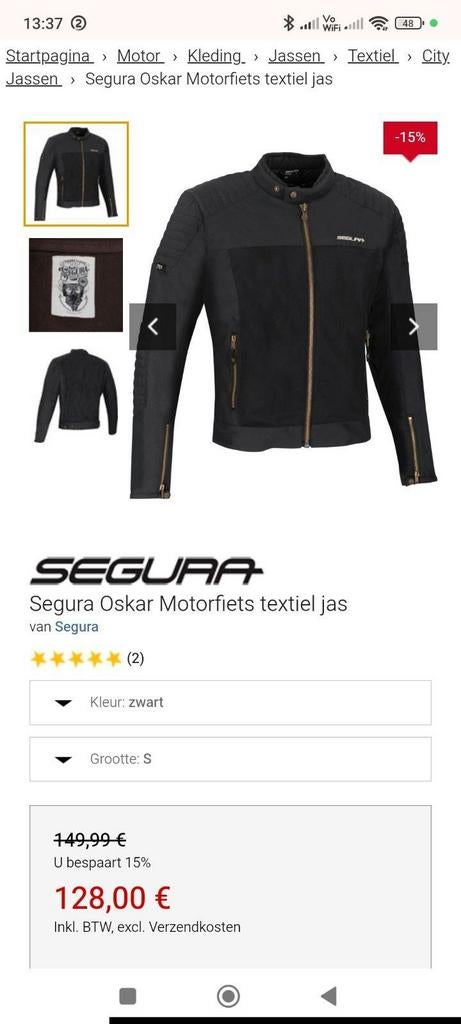 Motorjas segura oskar maat large, Ophalen of Verzenden