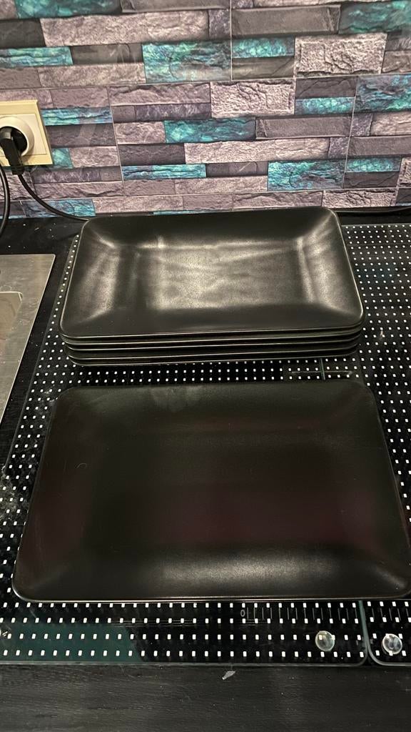 Lot 6 assiettes rectangle noir IKEA, Enlèvement, Utilisé