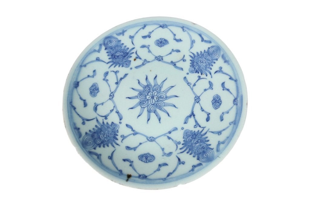 Chinese blauw-witte schotel lotusranken - laat-Qing, Antiek en Kunst, Ophalen