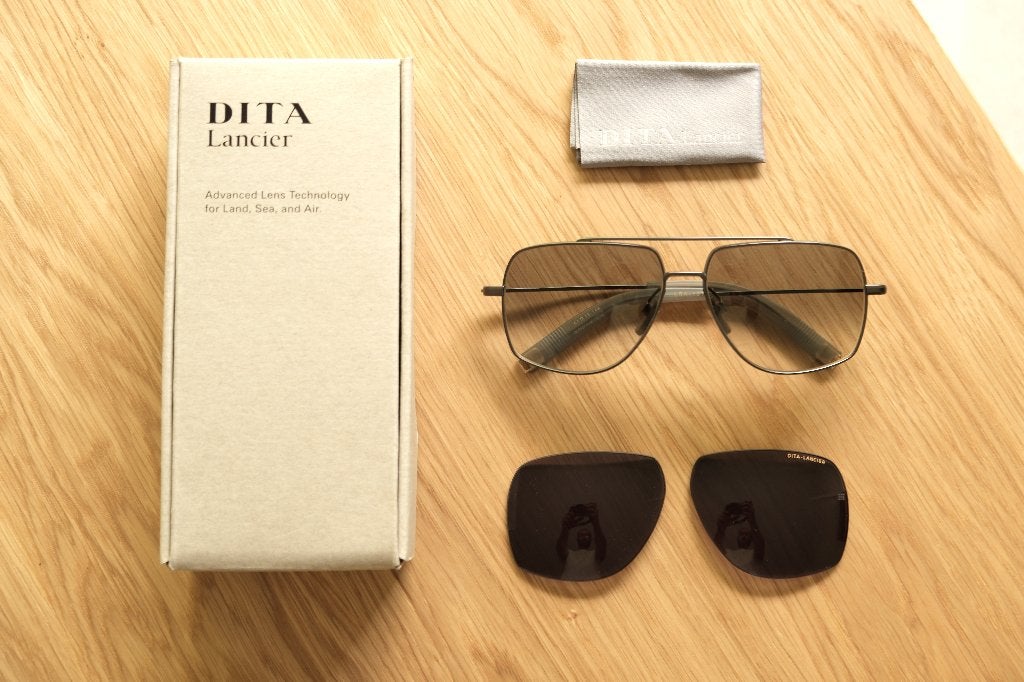 Dita LSA-107 Black Gun met Green to Clear Gradient-glazen, Handtassen en Accessoires, Zo goed als nieuw, Grijs, Bril, Ophalen