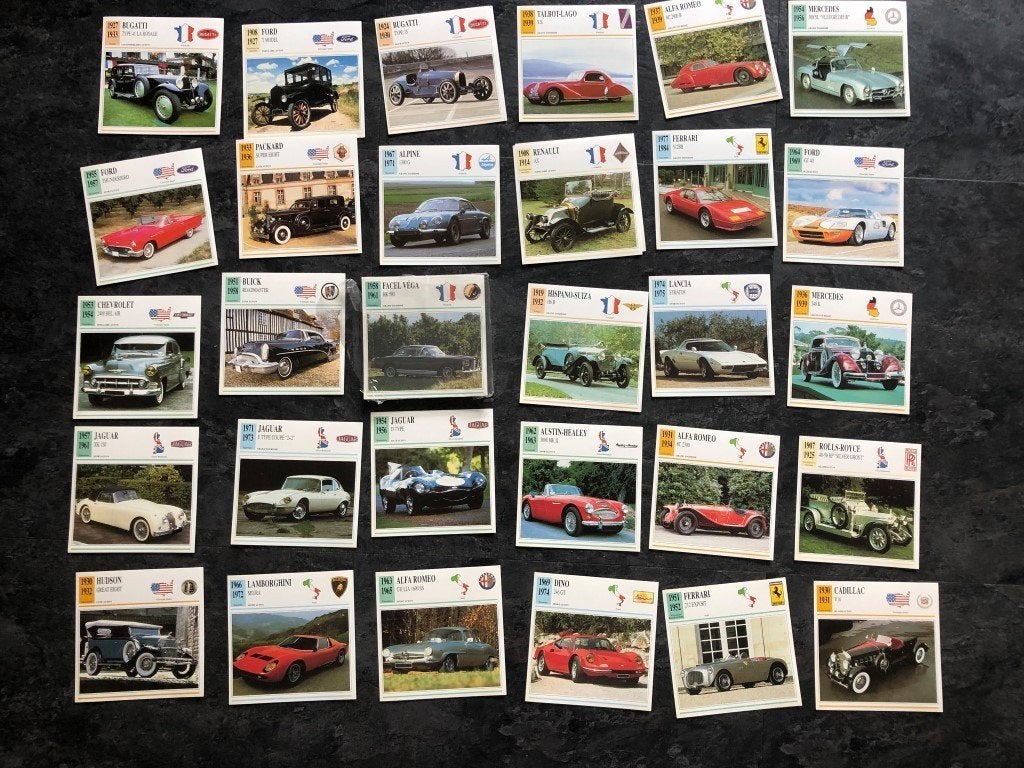 60 voitures en papier cartonné : Ferrari - Lancia - Jaguar, Enlèvement ou Envoi, Voitures