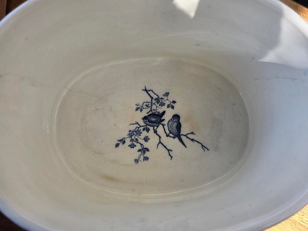 Antieke Engelse schaal / waskom met blauw decor, Antiek en Kunst, Ophalen