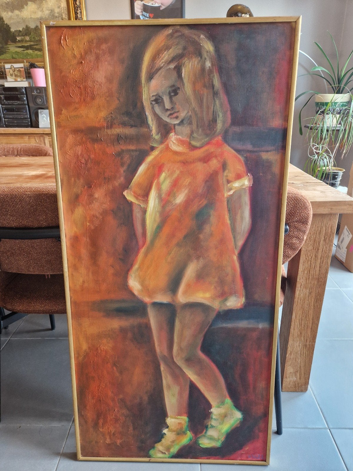 groot vintage schilderij op doek jong meisje door R. Valcke, Antiek en Kunst, Kunst | Schilderijen | Modern, Ophalen, Olieverf