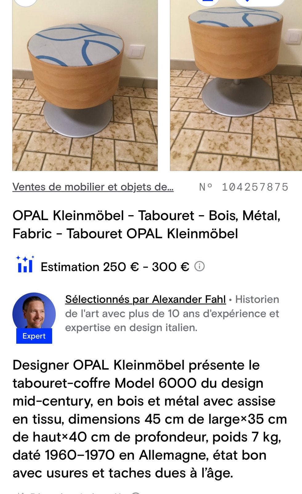 Tabouret Coffre  OPAL Kleinmöbel -  1970 Space Age, Antiquités & Art, Enlèvement