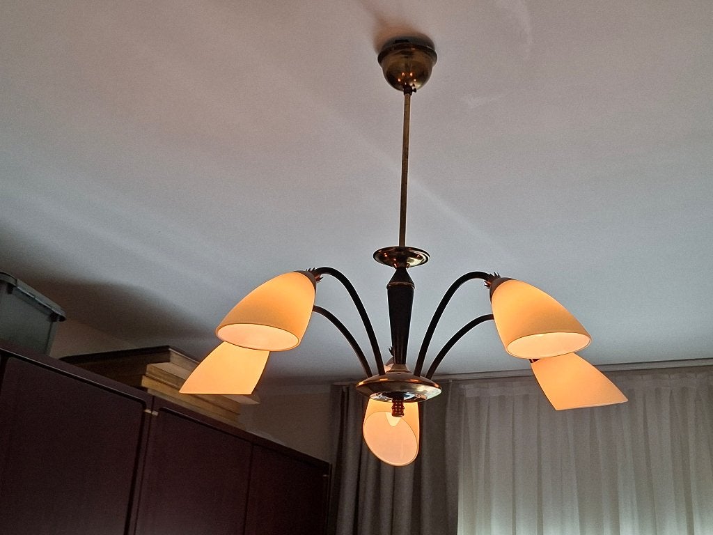 Italiaanse kroonluchter vintage 1950 - 5 lampen, Ophalen, Gebruikt, E14 (klein), Italiaans, spinnenlamp, retro