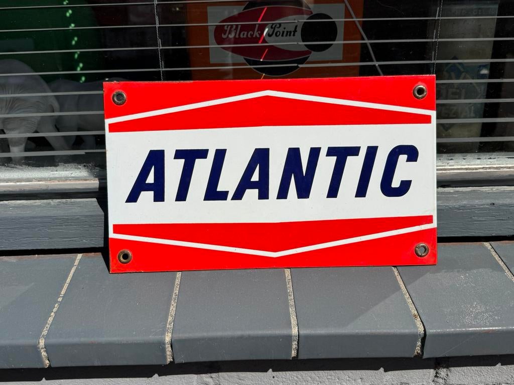 ATLANTIC emaille reclamebord, Ophalen of Verzenden, Gebruikt, Reclamebord