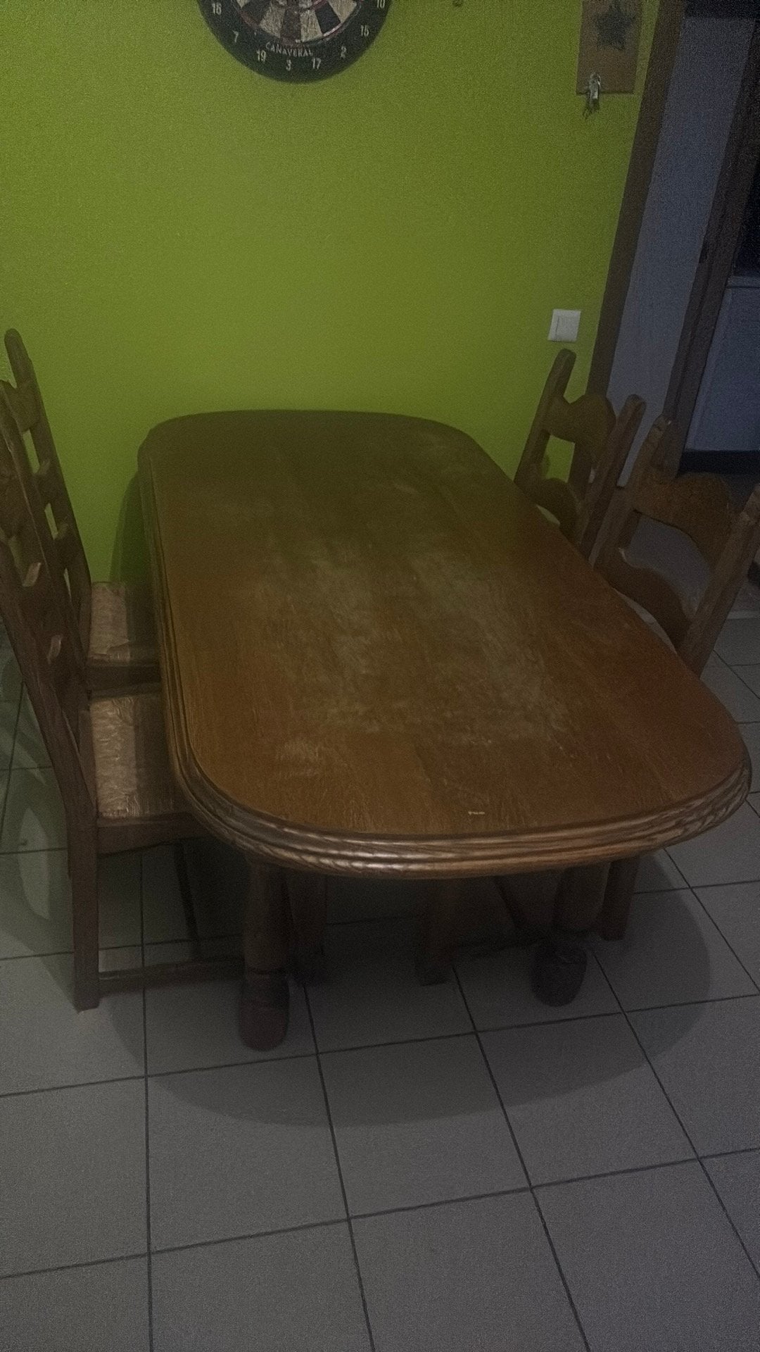 Eiken eettafel met 4 stoelen, Ophalen, Gebruikt, Eikenhout, 50 tot 100 cm