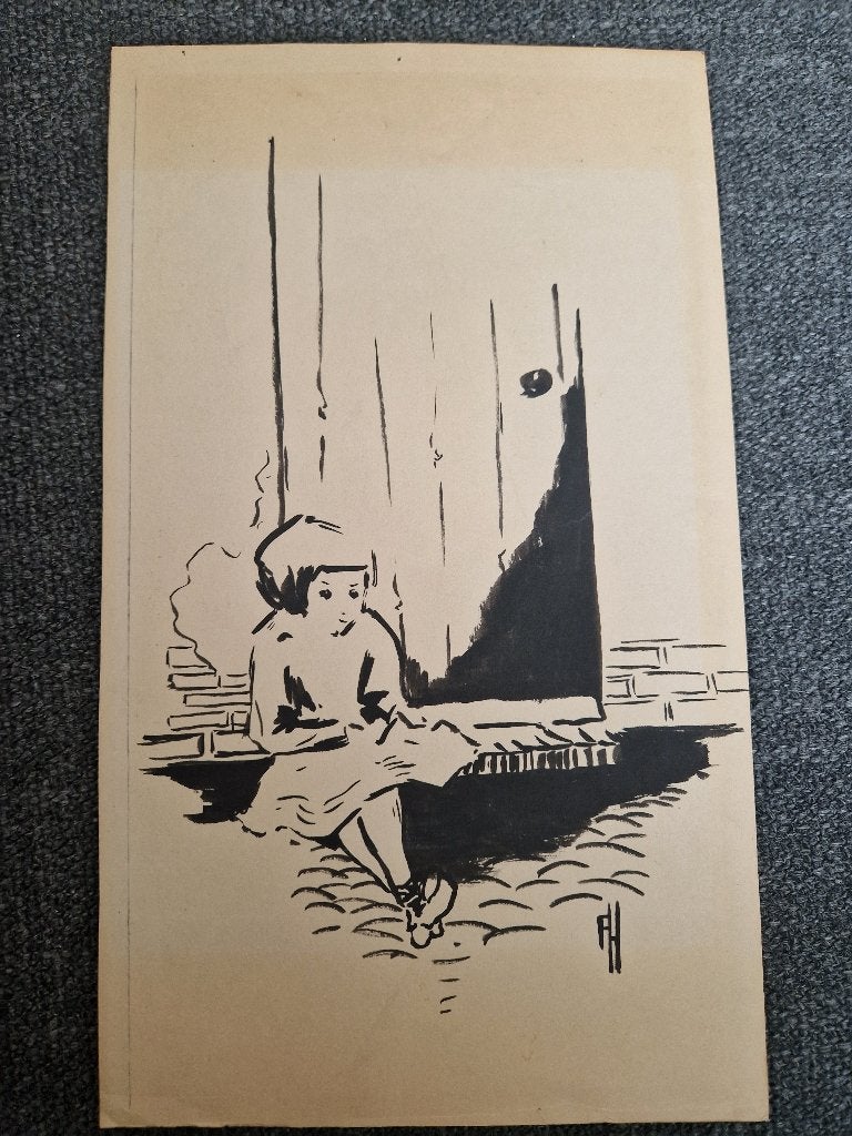 Metselaars aan het werk - tekening Masereel Frans 1948, 26 cm, Enlèvement ou Envoi, Avec monogramme, 15 cm