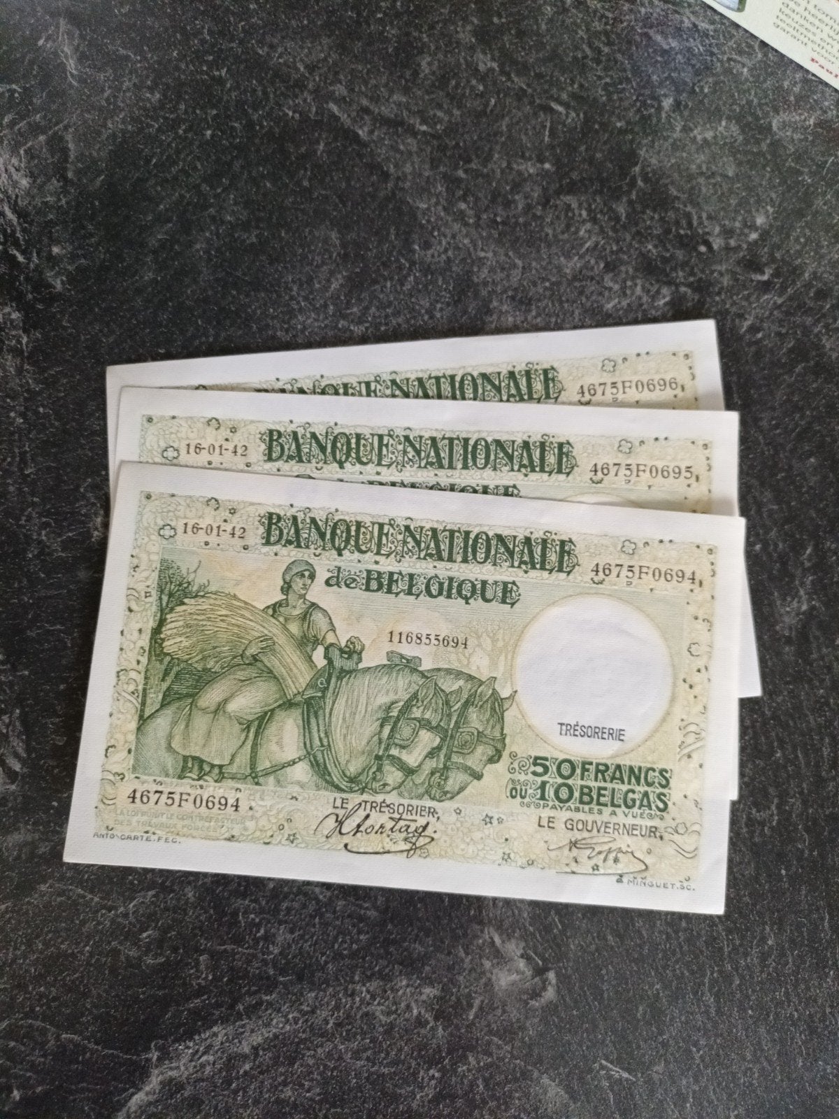 3 X 50 francs 1942 consécutifs en parfait état !, Enlèvement ou Envoi, Série