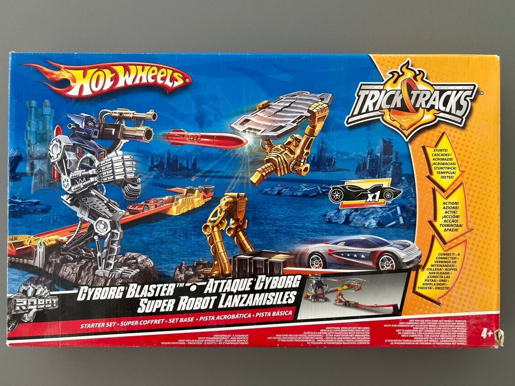 Hot Wheels Racebaan Cyborg Blaster & Dino, Ophalen, Opwindmechanisme, Hot Wheels, Met looping