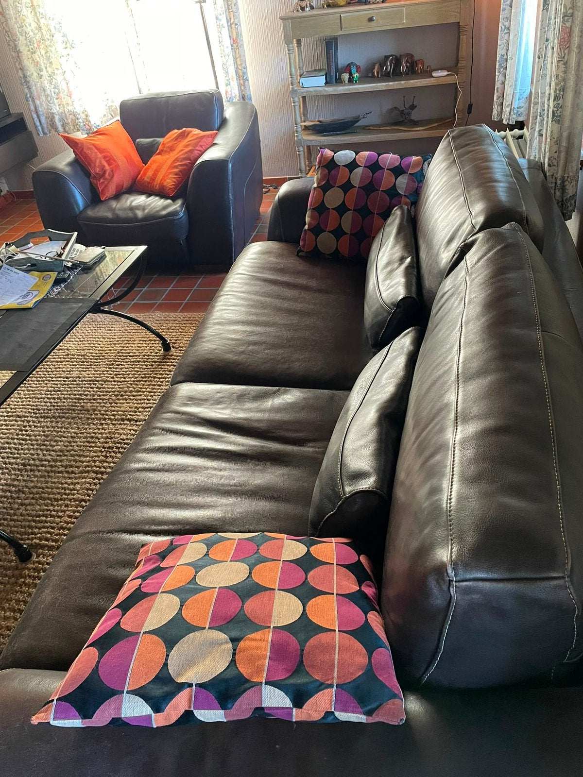 Salon buffelleder, Huis en Inrichting, Ophalen, Gebruikt, Leer