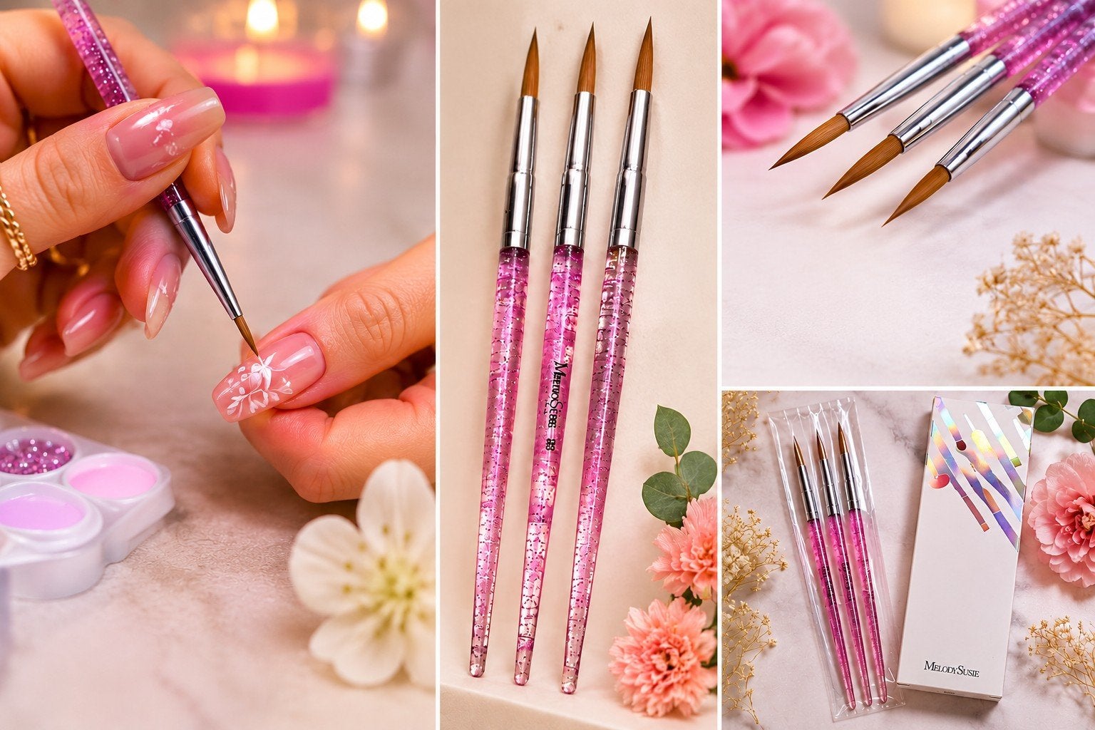 Lot de 3 pinceaux Nail Art MelodySusie neufs, Neuf, Tout le visage