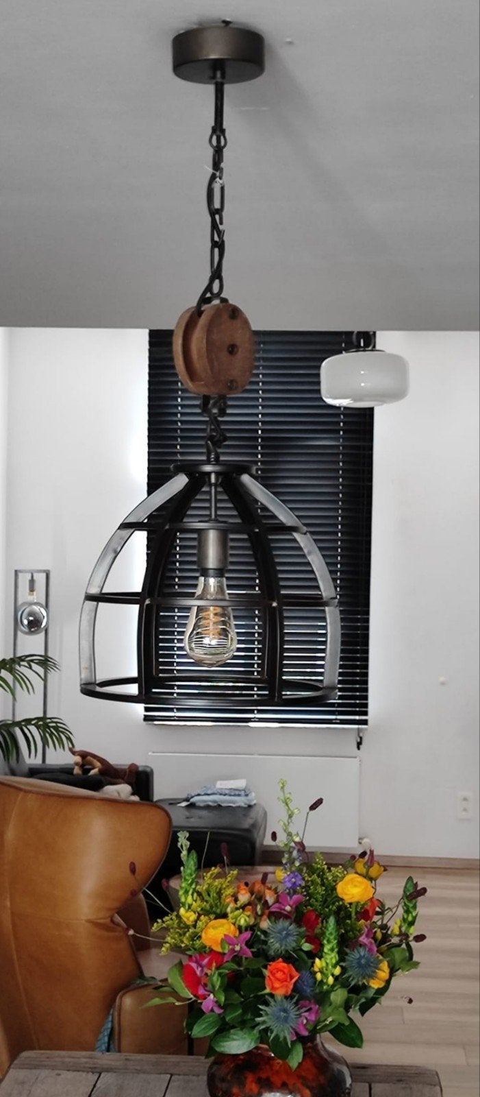 industriële hanglamp, in goede staat ., Ophalen, Zo goed als nieuw, Hout, Industriële