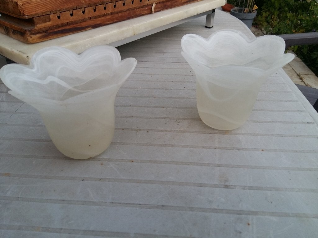 Paire d'abat jour satiné tulipe pâte de verre  Murano, Enlèvement ou Envoi