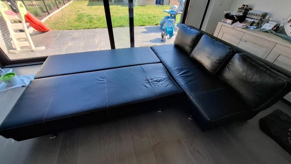 2x Lederen zwarte zetel, Ophalen, Gebruikt, Driepersoons, Rechte bank