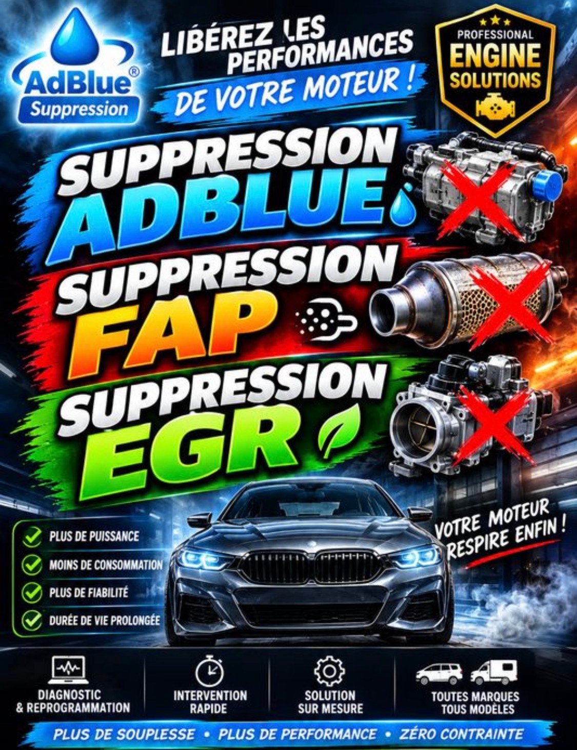 Suppression Fap egr adblue reprogrammation moteur immo off, Enlèvement ou Envoi