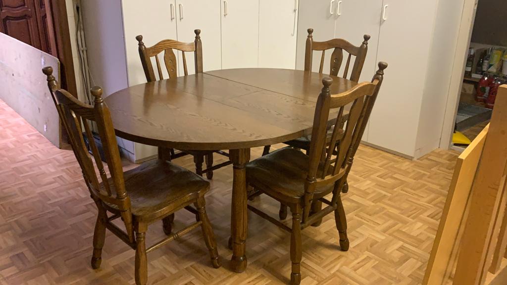 Tafel + 4 stoelen eik, Enlèvement, Utilisé, Rustiek