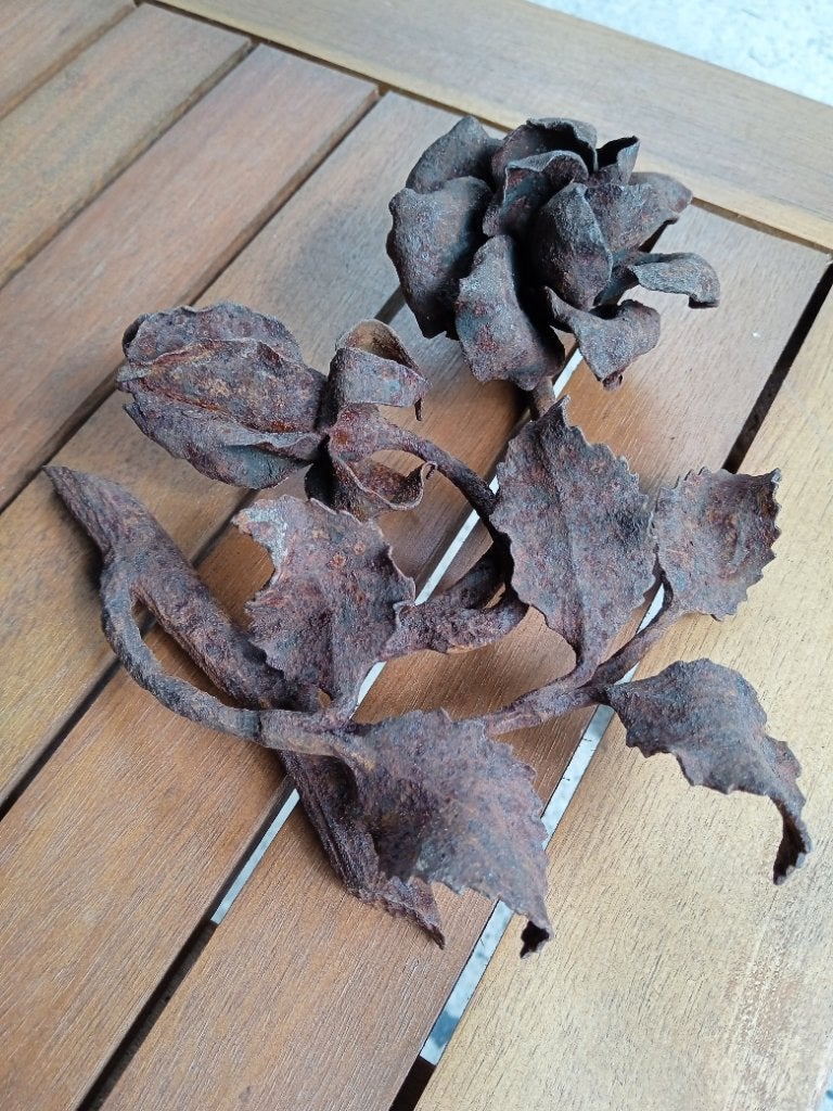 Deux petits vase en métal 15€ et fleur rouillé 10€, Jardin & Terrasse, Enlèvement