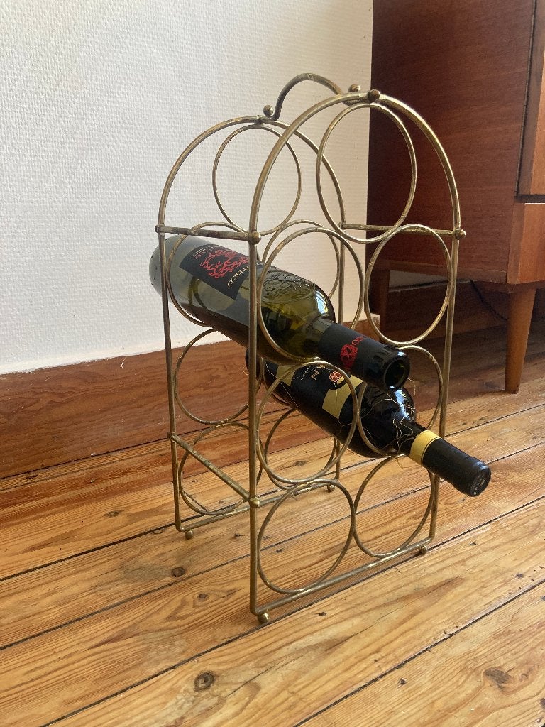 Vintage Messing Wijnrek voor 7 flessen, Gebruikt, 5 tot 15 flessen, Ophalen of Verzenden, Metaal