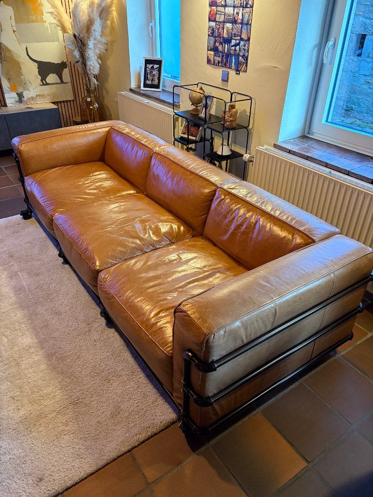 Canapé cuir cognac Maison du monde, Trois personnes, 200 à 250 cm, Banc droit, Comme neuf